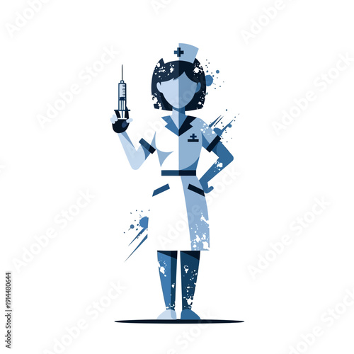 Nurse holding syringe, medical illustration, abstract style