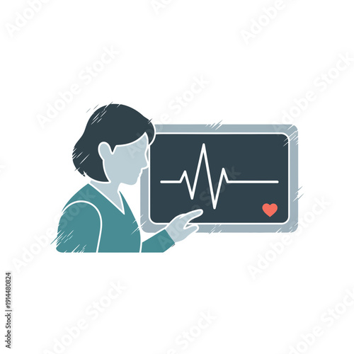 Doctor points to EKG monitor showing heart rhythm and pulse