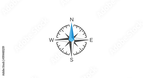 Compass with Blue Needle Pointing North.