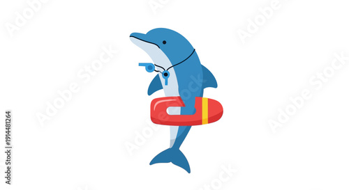 Dolphin holding Docker logo in mouth illustration.