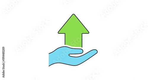 Hand Holding Green Arrow Upwards Gesture.