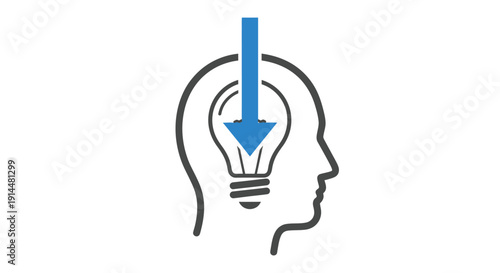 Human Head with Lightbulb and Arrow.