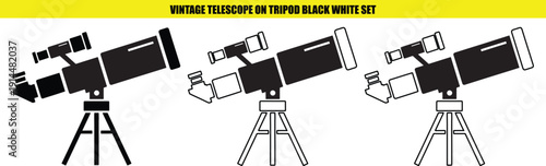 Vintage telescope on tripod black and white set