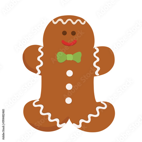 Sweet cartoon Christmas Gingerbread cookies. Cute vector hand drawn illustration of holiday icon ginger bread man isolated on white background. Merry Christmas and happy New year.