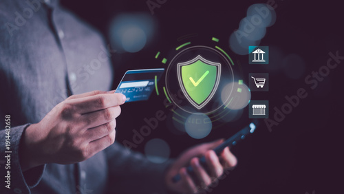 Принти на полотні Secure digital payment concept showing protected online transactions, credit car
