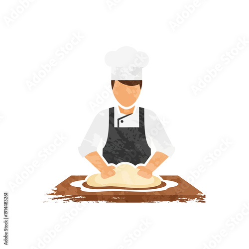 Chef kneading dough on wooden board