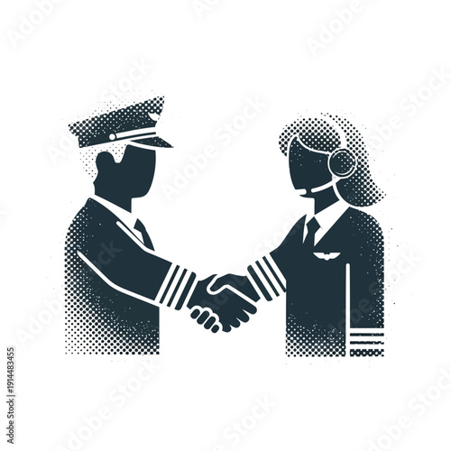 Pilot handshake icon, aviation agreement, crew collaboration, business deal