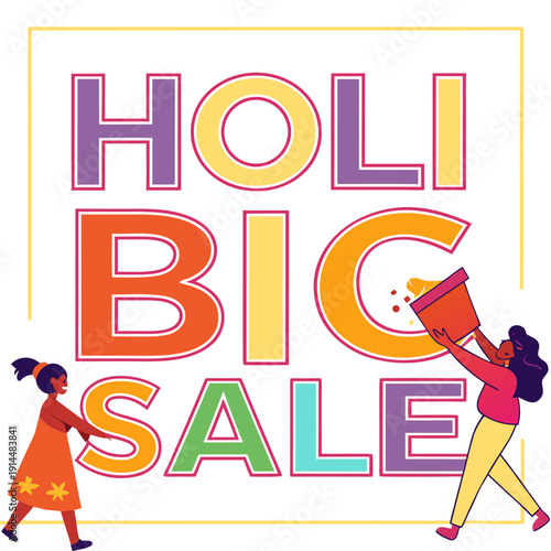 Colorful celebration of the annual holi big sale event with vibrant decorations and children