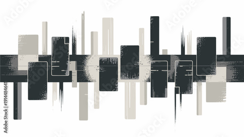 A modern cityscape vector graphic illustration with sleek skyscrapers and urban architecture