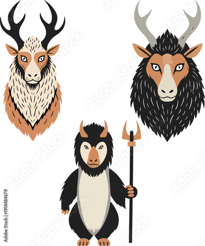 Stylized Mythical Forest Creatures and Imp Character