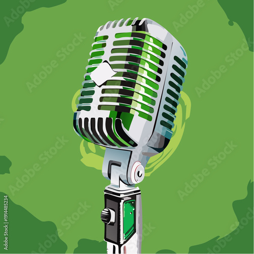 Vintage Green Boombox with Speakers and Antenna Illustration of Music