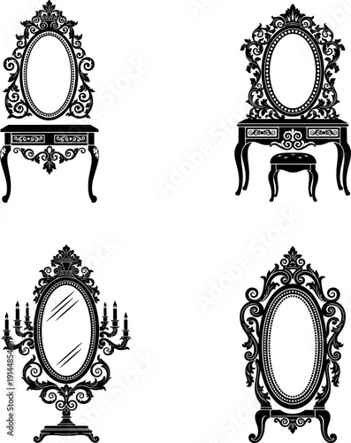 Vintage Victorian Vanity Mirror and Dressing Table Silhouette Collection