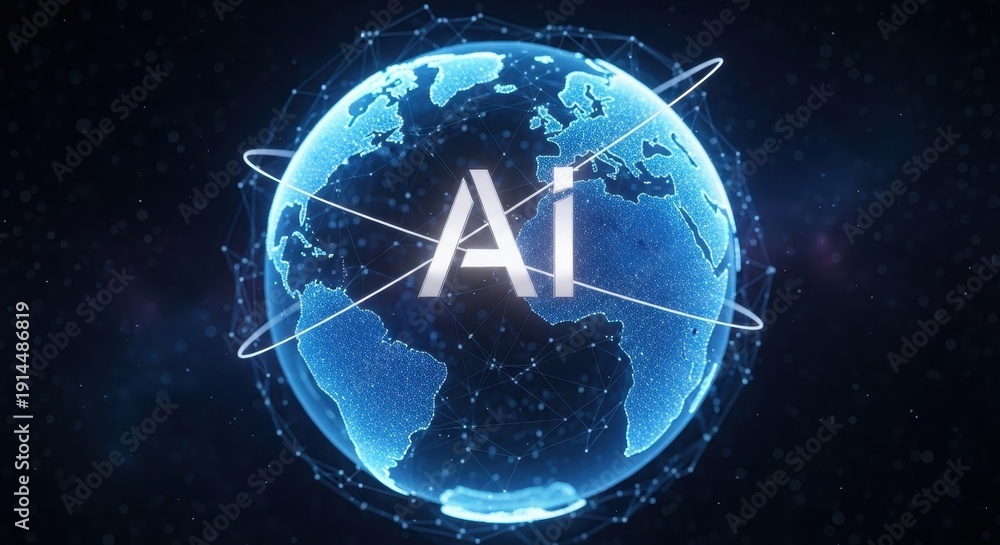 Obraz premium Global AI Network - Connecting the World Through Artificial Intelligence.