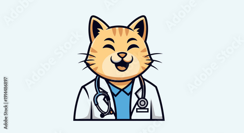 Cartoon Cat Doctor Wearing Lab Coat.