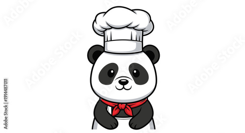 Cartoon Panda Chef Wearing Red Apron.