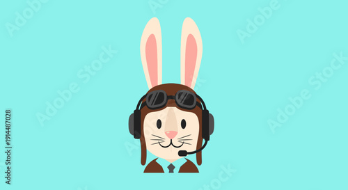 Cartoon Rabbit Wearing Headphones and Sunglasses.