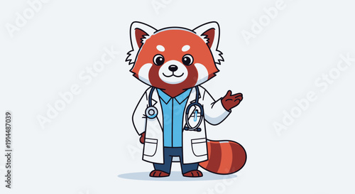 Cartoon Red Panda Doctor Character Illustration.