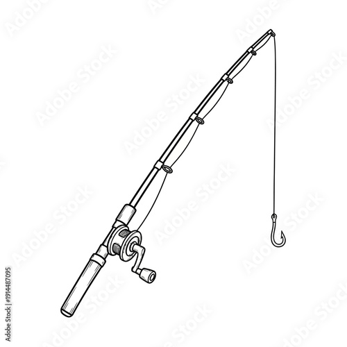 Fishing Rod and Hook Illustration for Marine and Recreational Activities