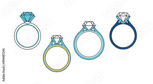 Engagement Ring outline illustration minimal shape color