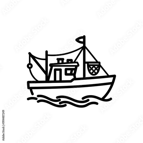 Illustration of a Fishing Boat Navigating Ocean Waves for Marine Activities