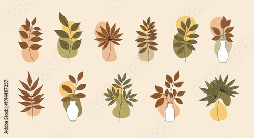 abstract floral art, botanical leaf design, minimalist illustration