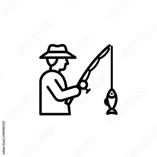 Illustration of a Person Fishing with a Fishing Pole and Fish