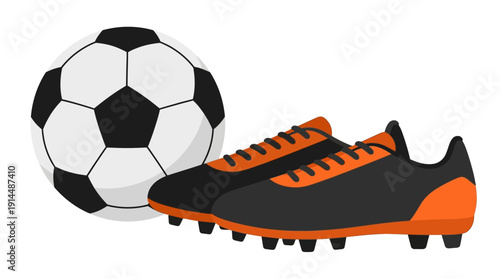 Soccer ball and soccer cleats d flat vector isolated white background