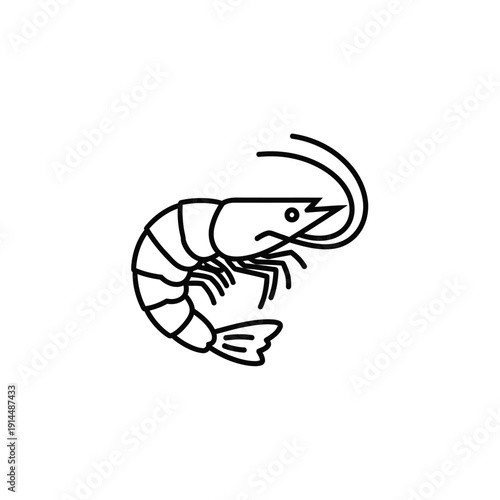 Minimalist Black and White Illustration of a Shrimp for Seafood and Marine Life Designs