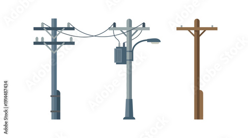 Utility Poles d flat vector isolated white background