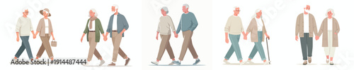 vector of a old couple walking together holding hands