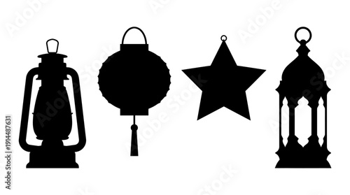 Lantern Silhouettes d flat vector isolated white background