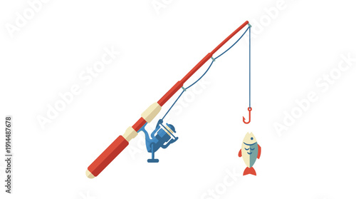 Fishing Rod d flat vector isolated white background
