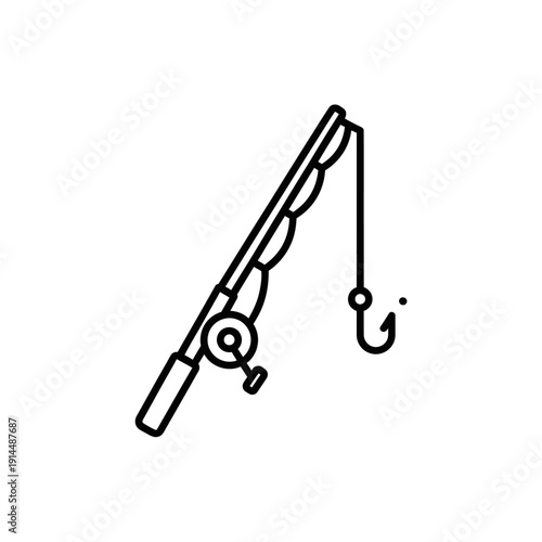 Minimalist Illustration of a Fishing Rod with Hook in Black and White