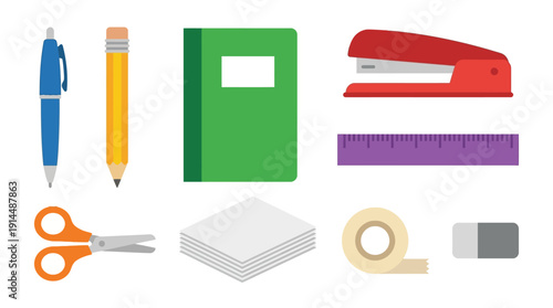 Stationery Items d flat vector isolated white background