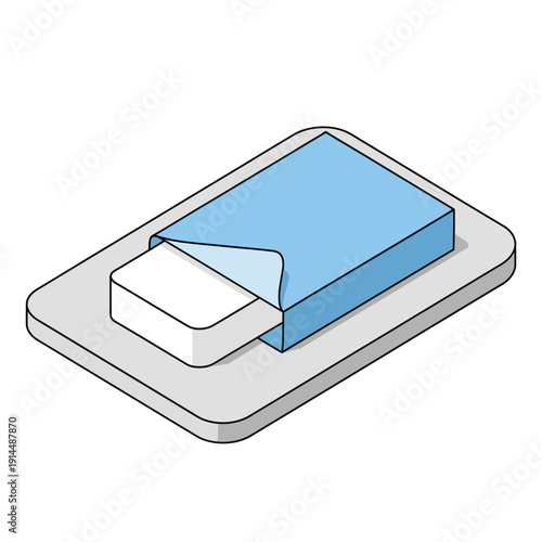 Illustration of a blue mattress on a bed frame with a white pillow.