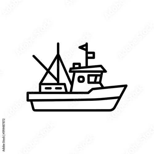 Minimalist Line Drawing of a Fishing Boat on Water for Maritime Theme