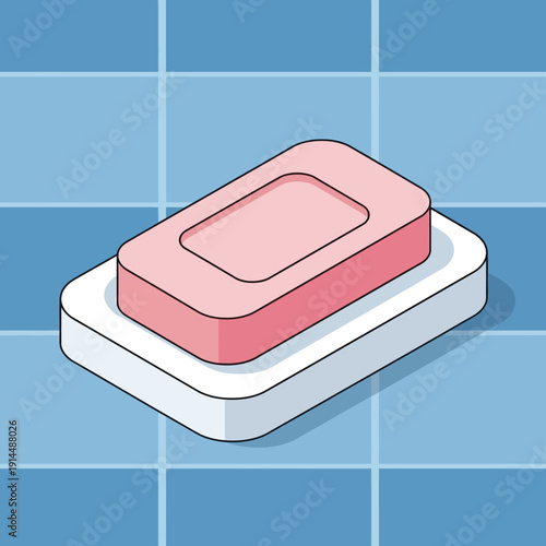 Pink soap on a soap dish in a bathroom setting.