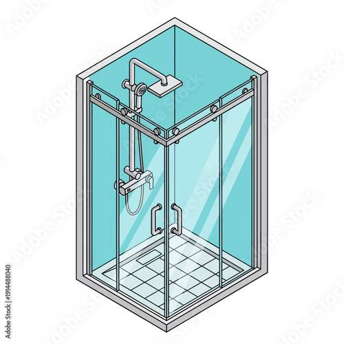 Modern Glass Enclosed Shower Cubicle with Rainfall Showerhead and Handheld Shower.