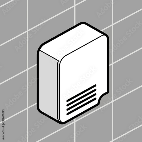 Simple White Cube Shaped Air Purifier on Gray Tiled Background.