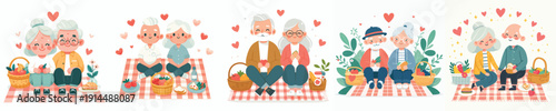vector of a old couple having a picnic together happily
