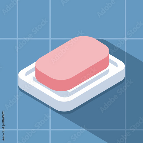 Pink soap on a soap dish with a grid background.