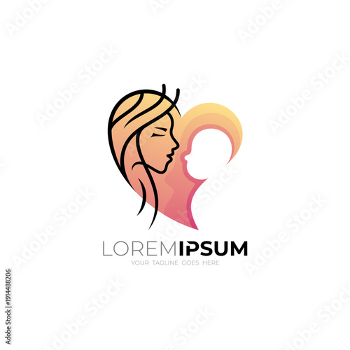 Love logo with mom and baby design combination, health logos