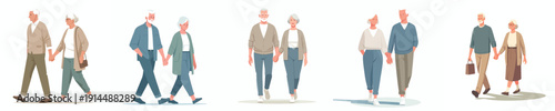 vector of a old couple walking together holding hands