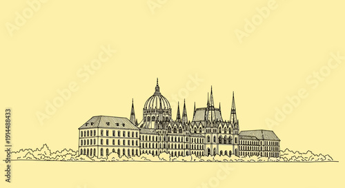 budapest parliament building sketch, hungary landmark