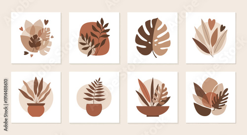 boho wall art prints, abstract botanical illustrations, neutral color palette