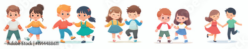 vector of two children dancing happily together holding hands