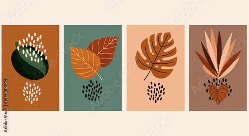 abstract botanical art prints, minimalist leaves, modern wall decor