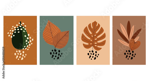 abstract botanical art prints, minimalist leaves, modern wall decor