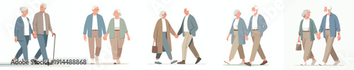 vector of a old couple walking together holding hands