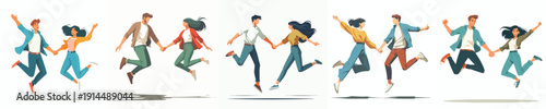vector of a couple jumping happily together holding hands